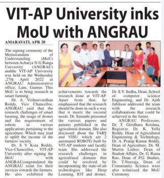 VIT-AP University inks MoU with ANGRAU