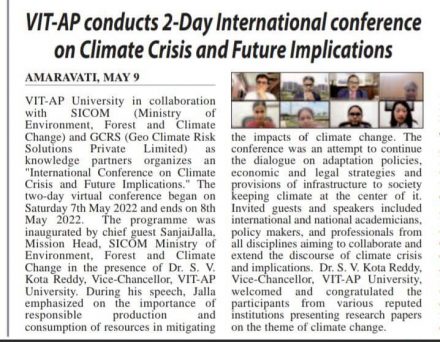 VIT-AP conducts 2-Day International conference on Climate Crisis...