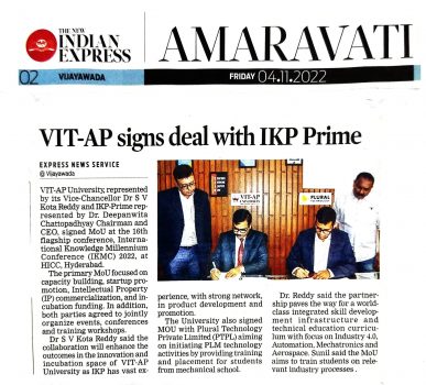 VITP-AP University inks MOU with IKP Knowledge Park and Plural Technology