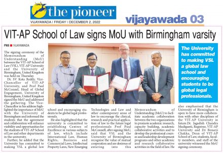 VIT-AP School of Law signs MoU with Birmingham varsity